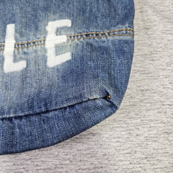 American Eagle Denim Tote Bag Blue AEO Jean Large Distressed Patch Cottage Logo - Picture 5 of 16